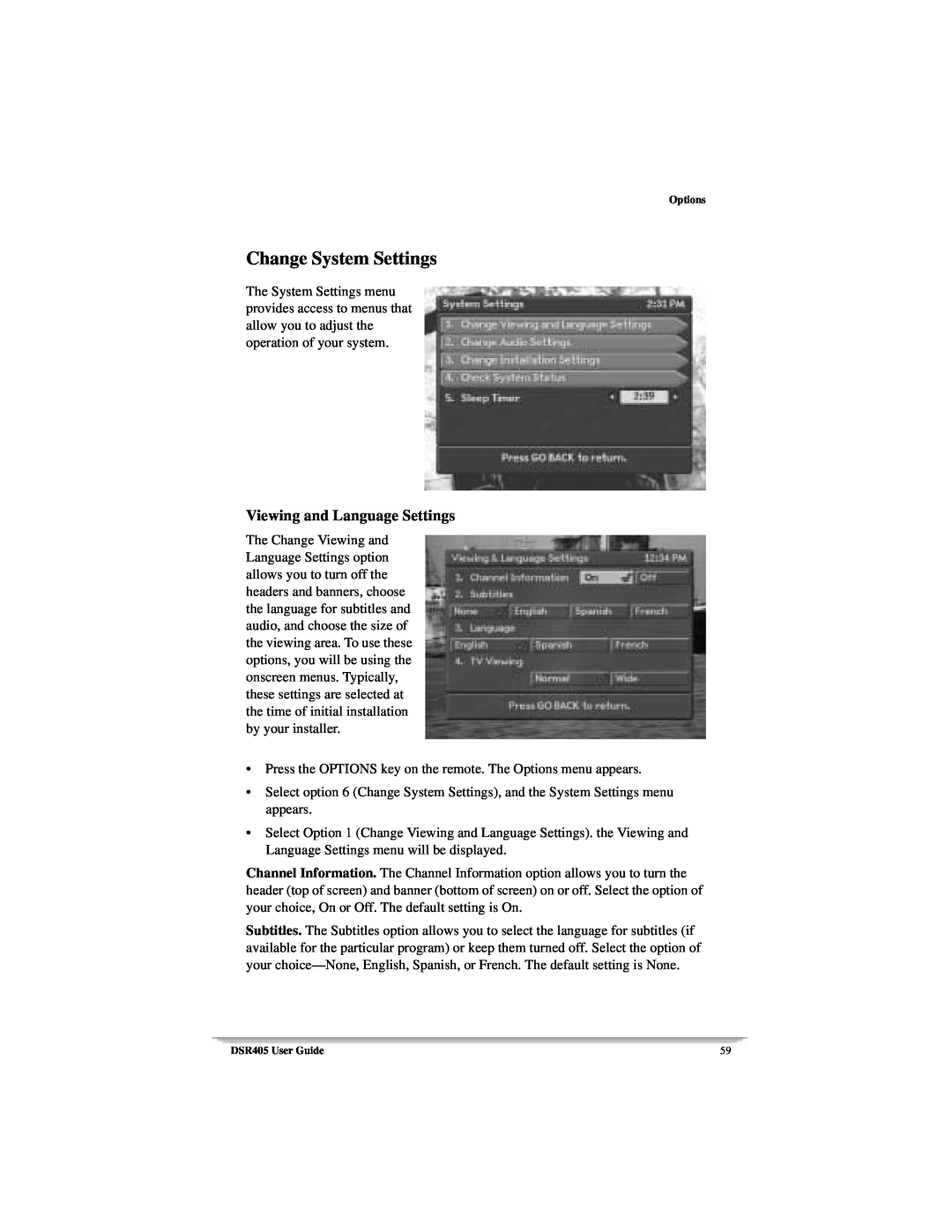 Motorola DSR405 manual Change System Settings, Viewing and Language Settings 