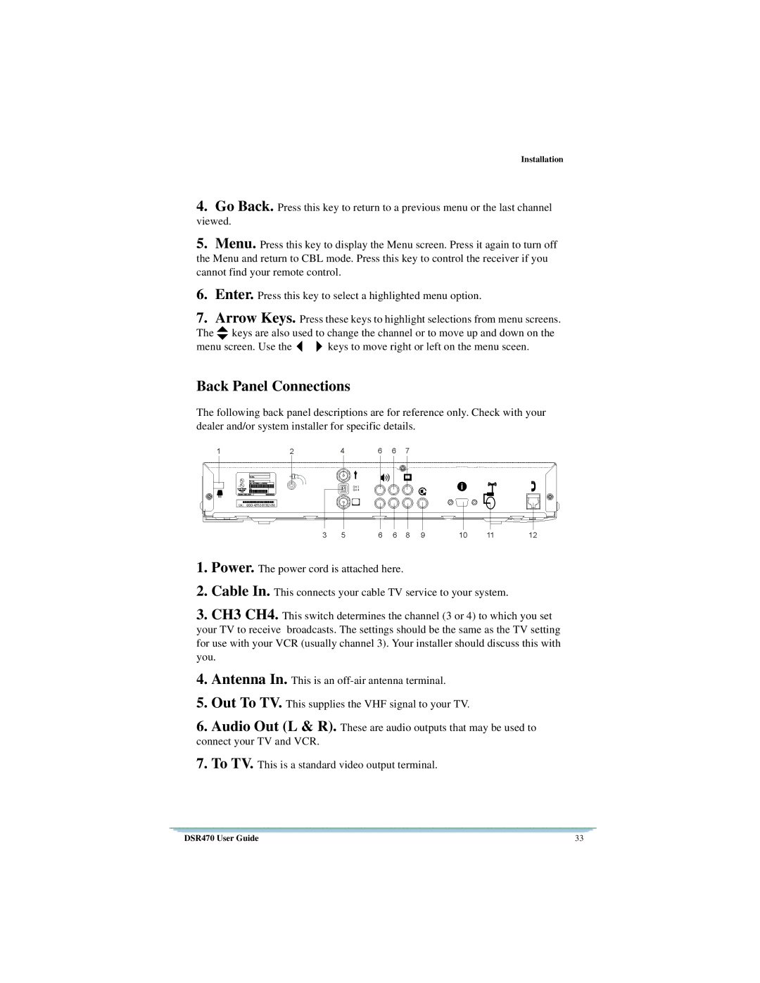 Motorola DSR470 manual Installation 