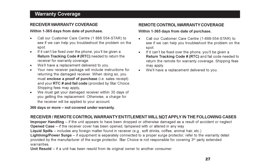 Motorola DSR500 manual Receiver Warranty Coverage 