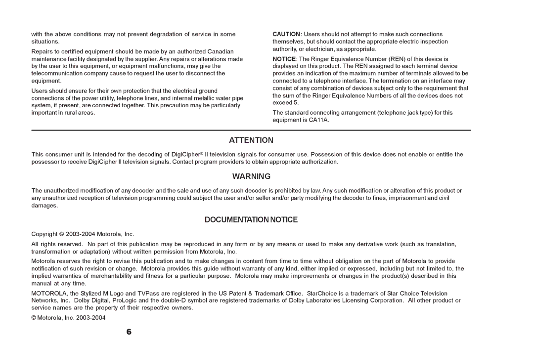 Motorola DSR500 manual Documentation Notice 