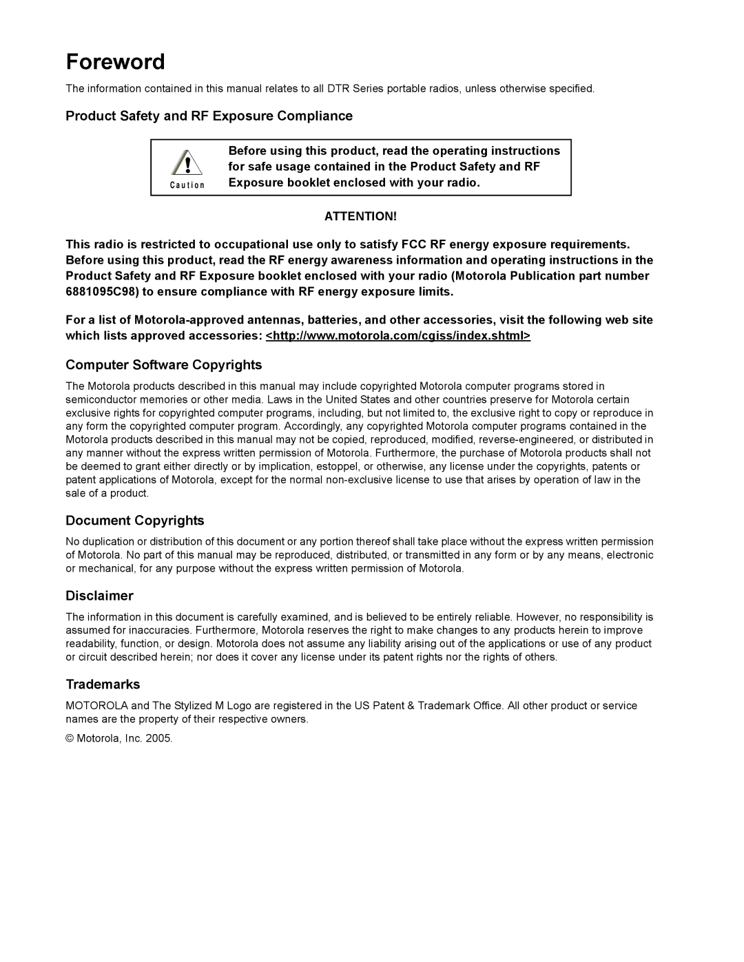 Motorola DTR510, DTR410, DTR610 manual Foreword, Before using this product, read the operating instructions 