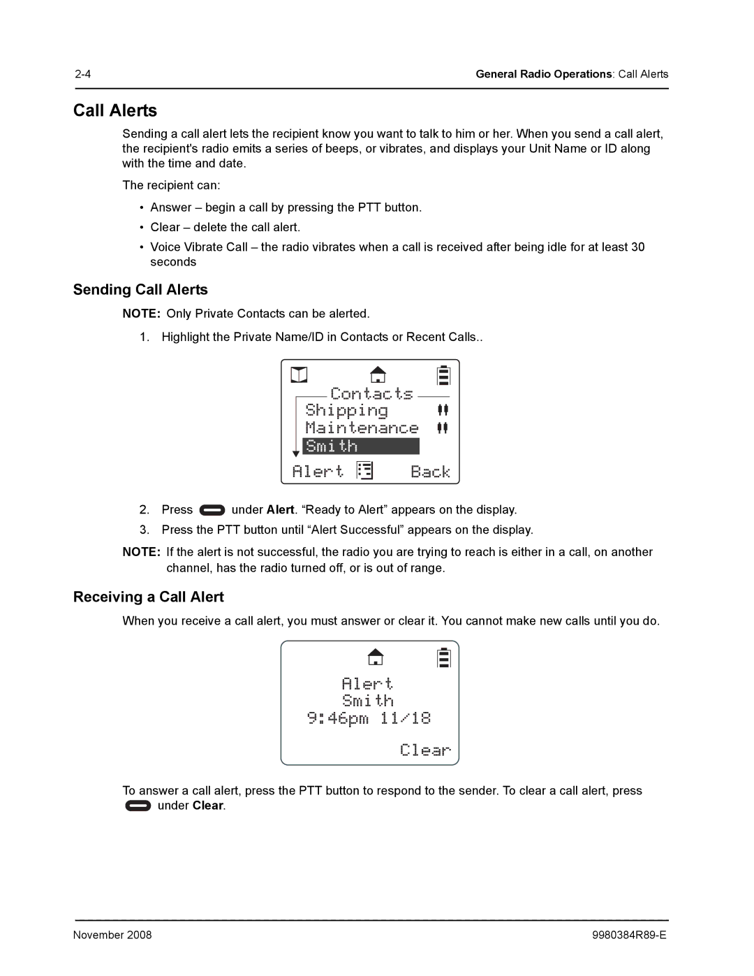 Motorola DTR410 manual Sending Call Alerts, Receiving a Call Alert 