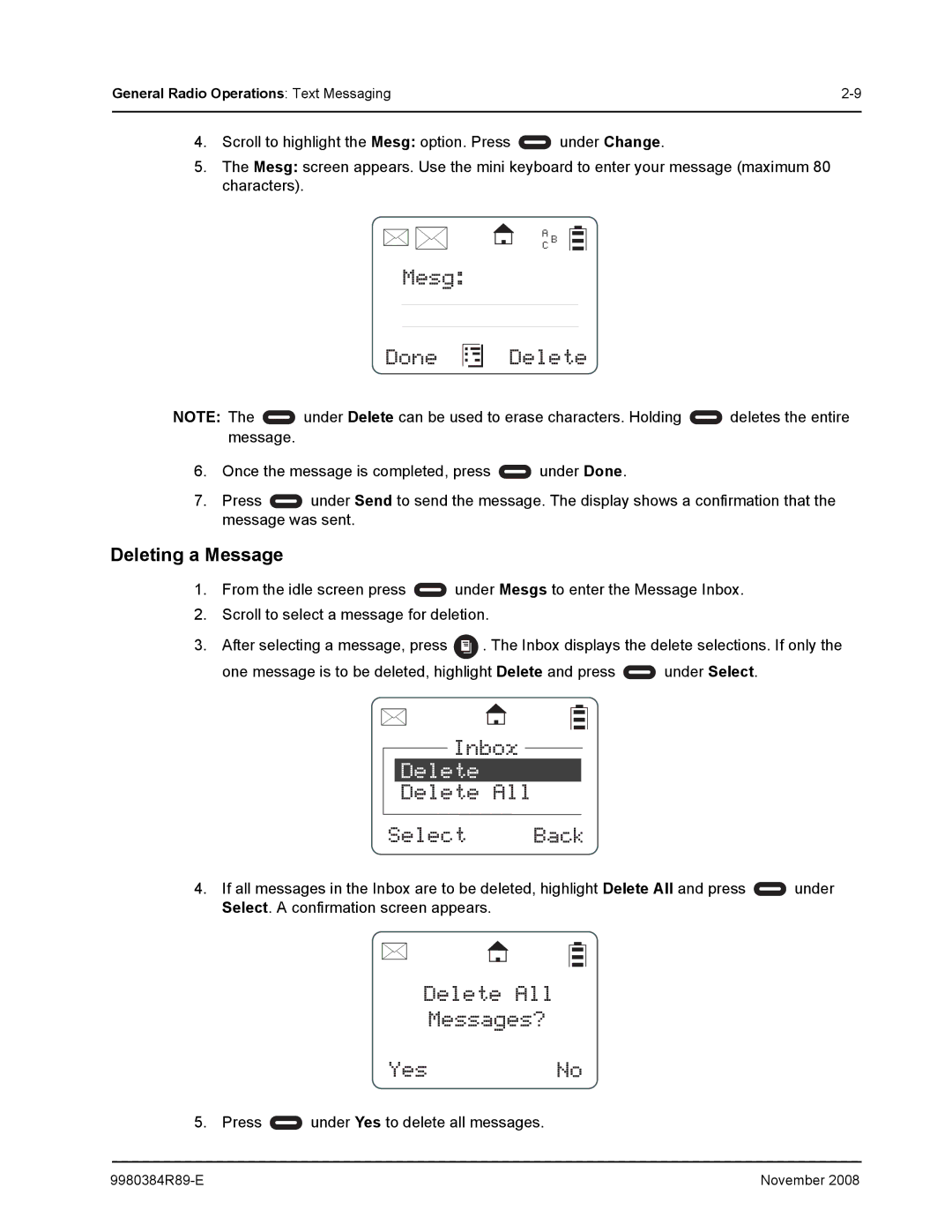 Motorola DTR410 manual Deleting a Message 