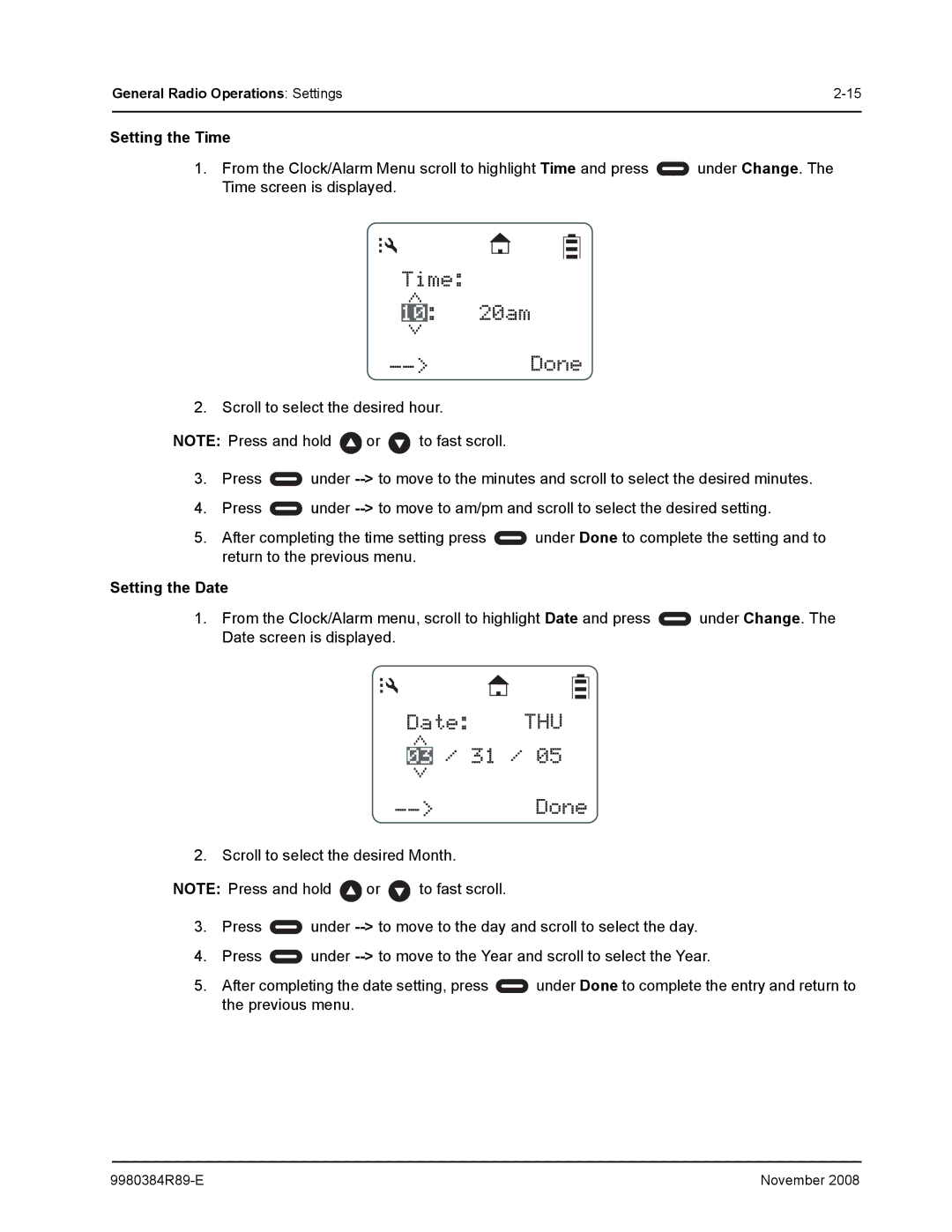 Motorola DTR410 manual Setting the Time, Setting the Date 