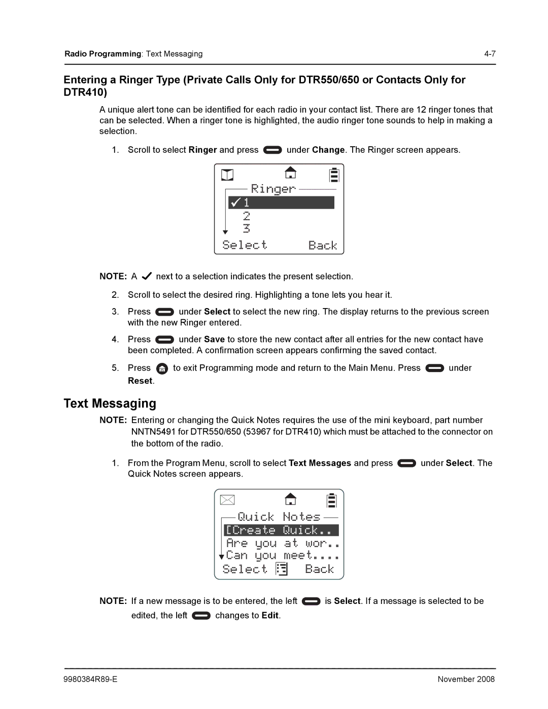 Motorola DTR410 manual Radio Programming Text Messaging 