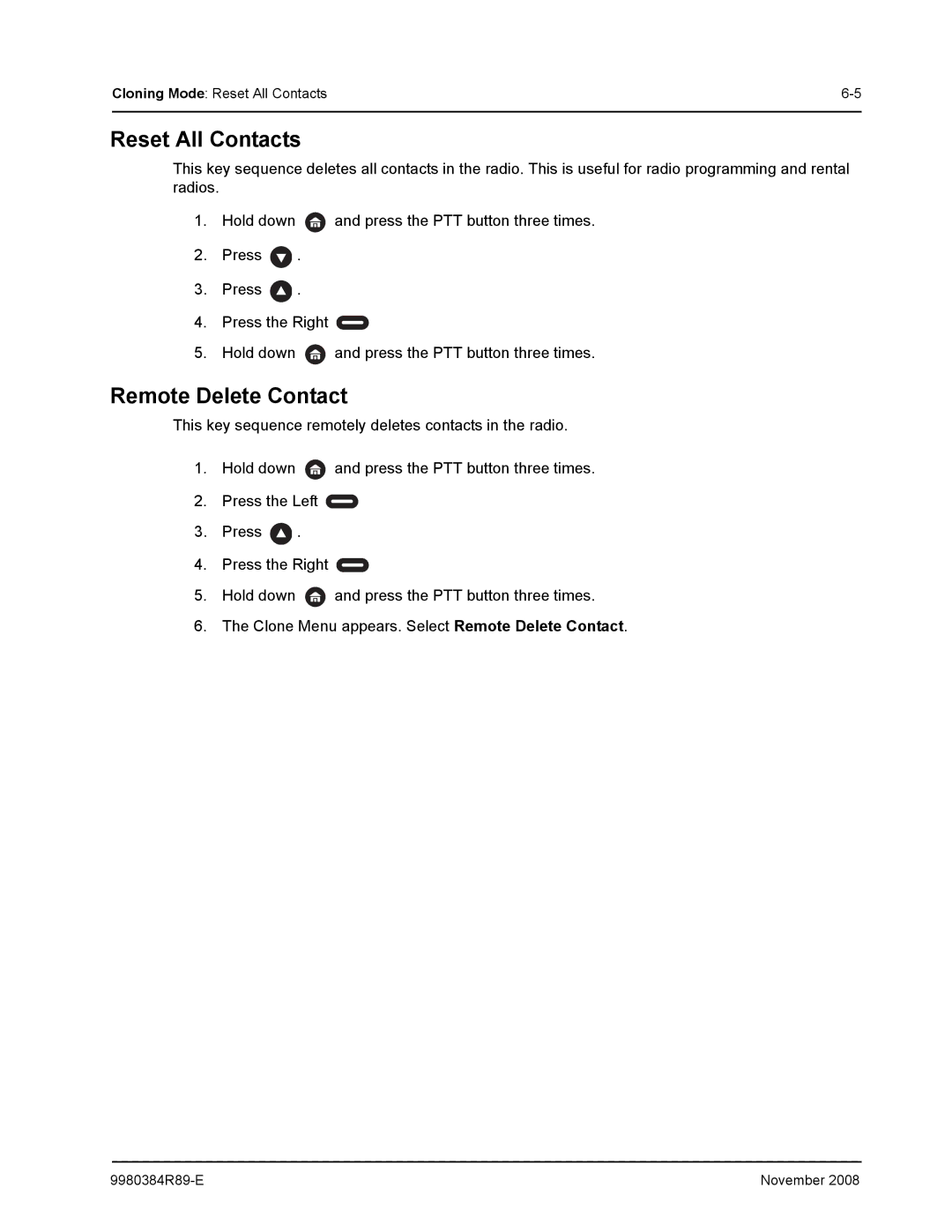 Motorola DTR410 manual Reset All Contacts, Remote Delete Contact 