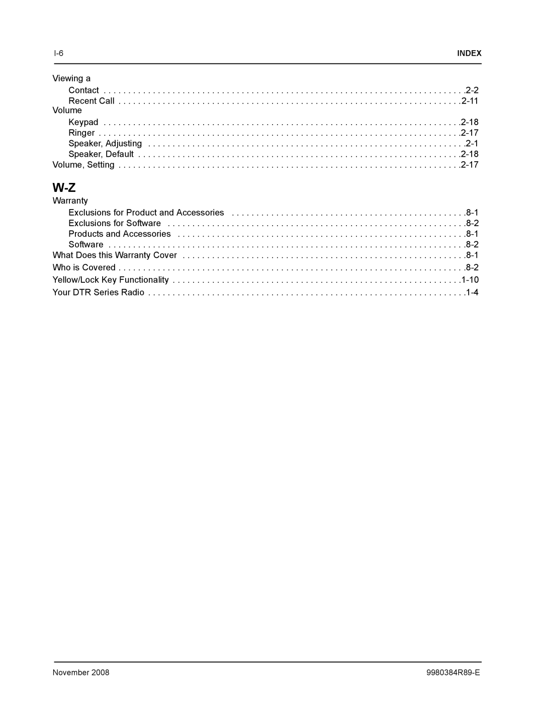 Motorola DTR410 manual Index 