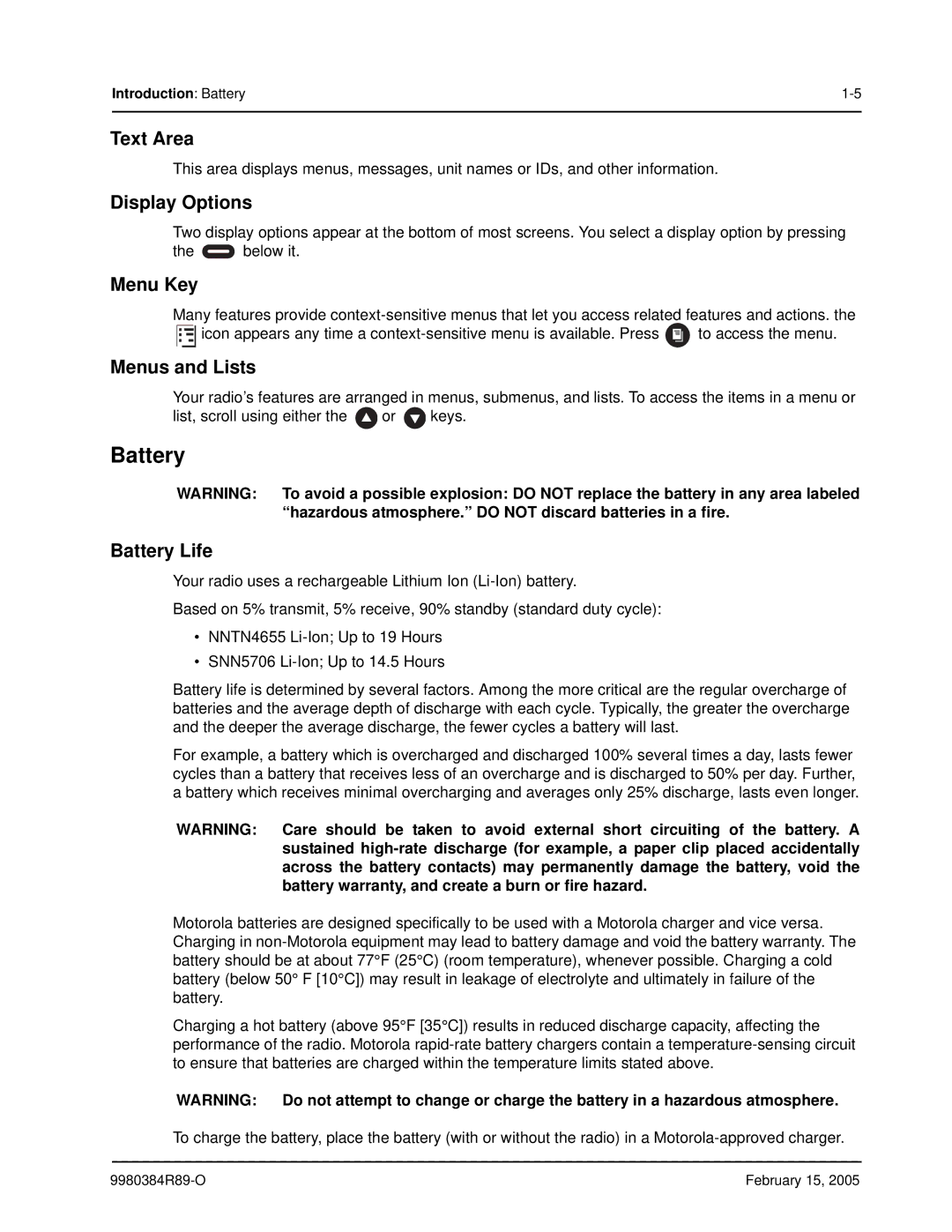 Motorola DTR650, DTR550 manual Battery 