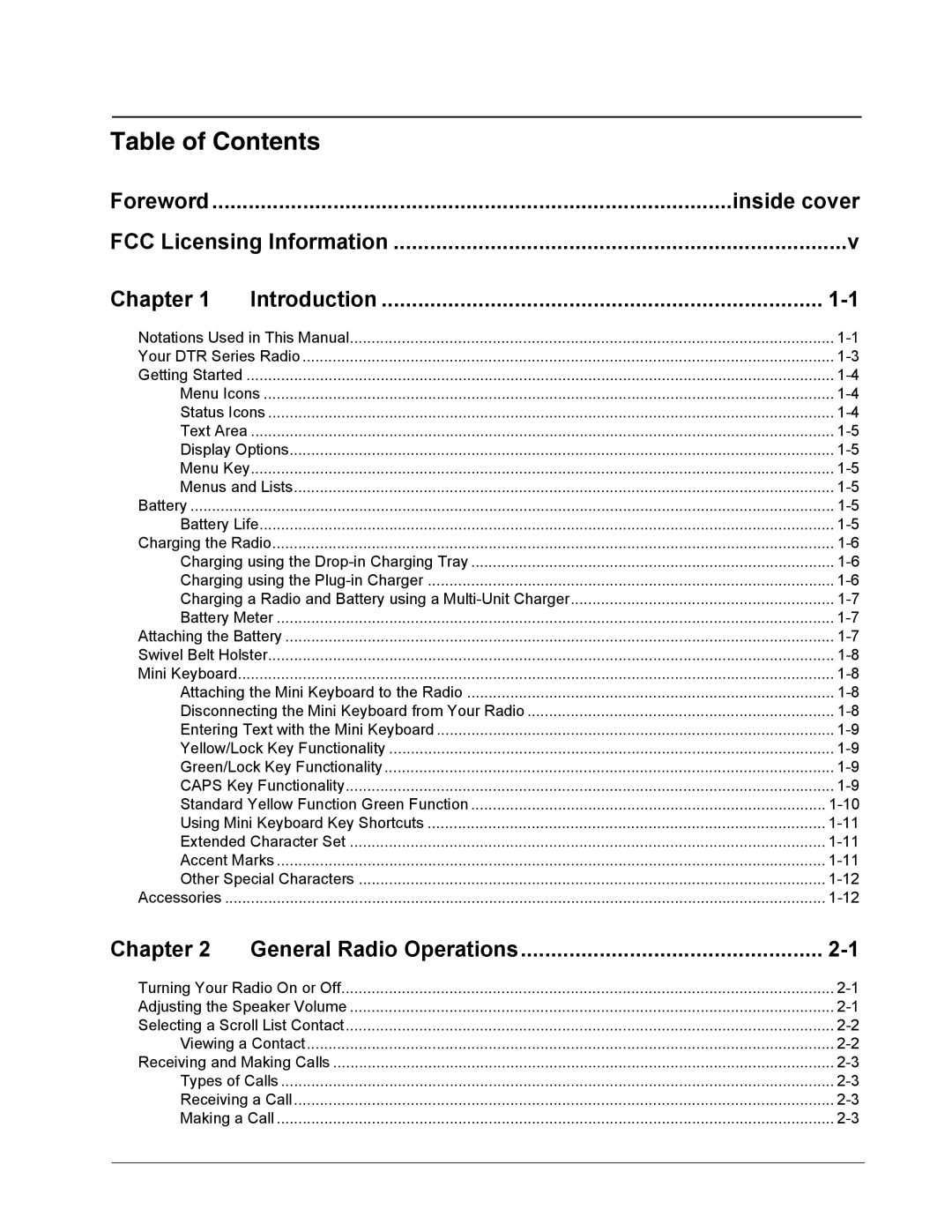 Motorola DTR650, DTR550 manual Table of Contents 