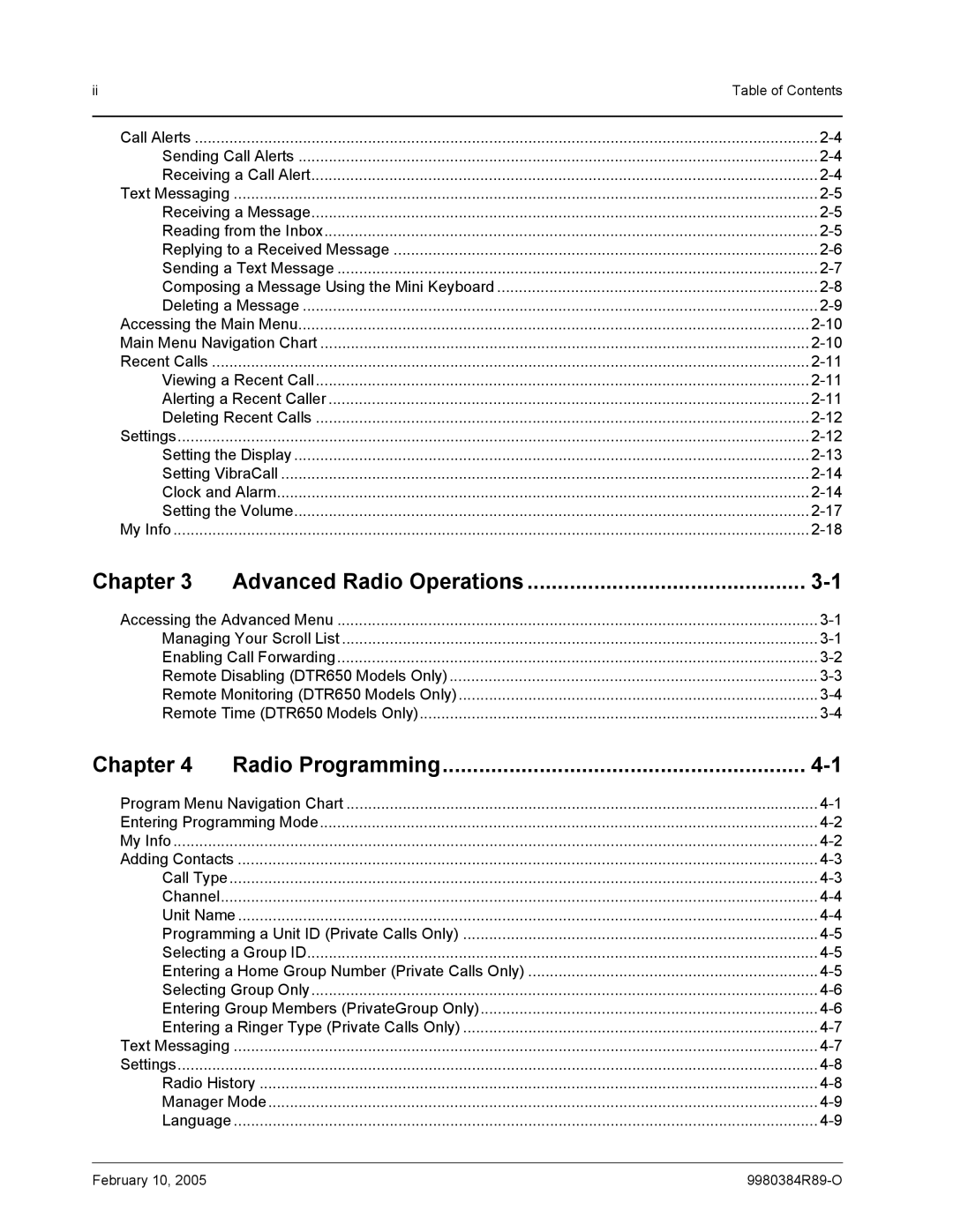 Motorola DTR550, DTR650 manual Chapter Advanced Radio Operations, Chapter Radio Programming 