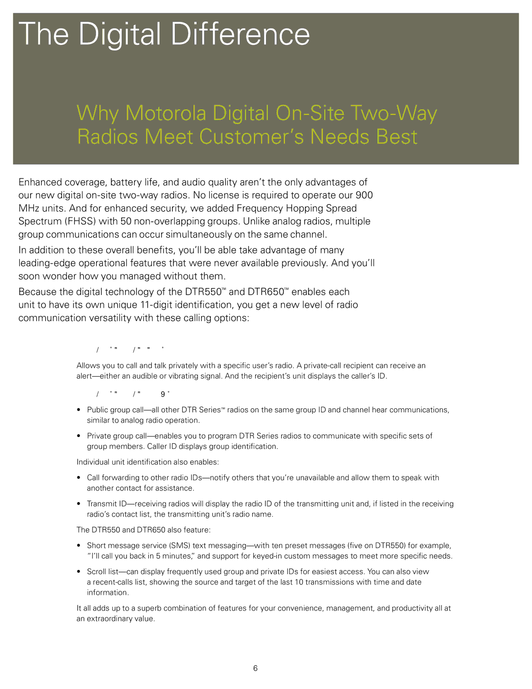 Motorola DTR650, DTR550TM manual Digital Difference 