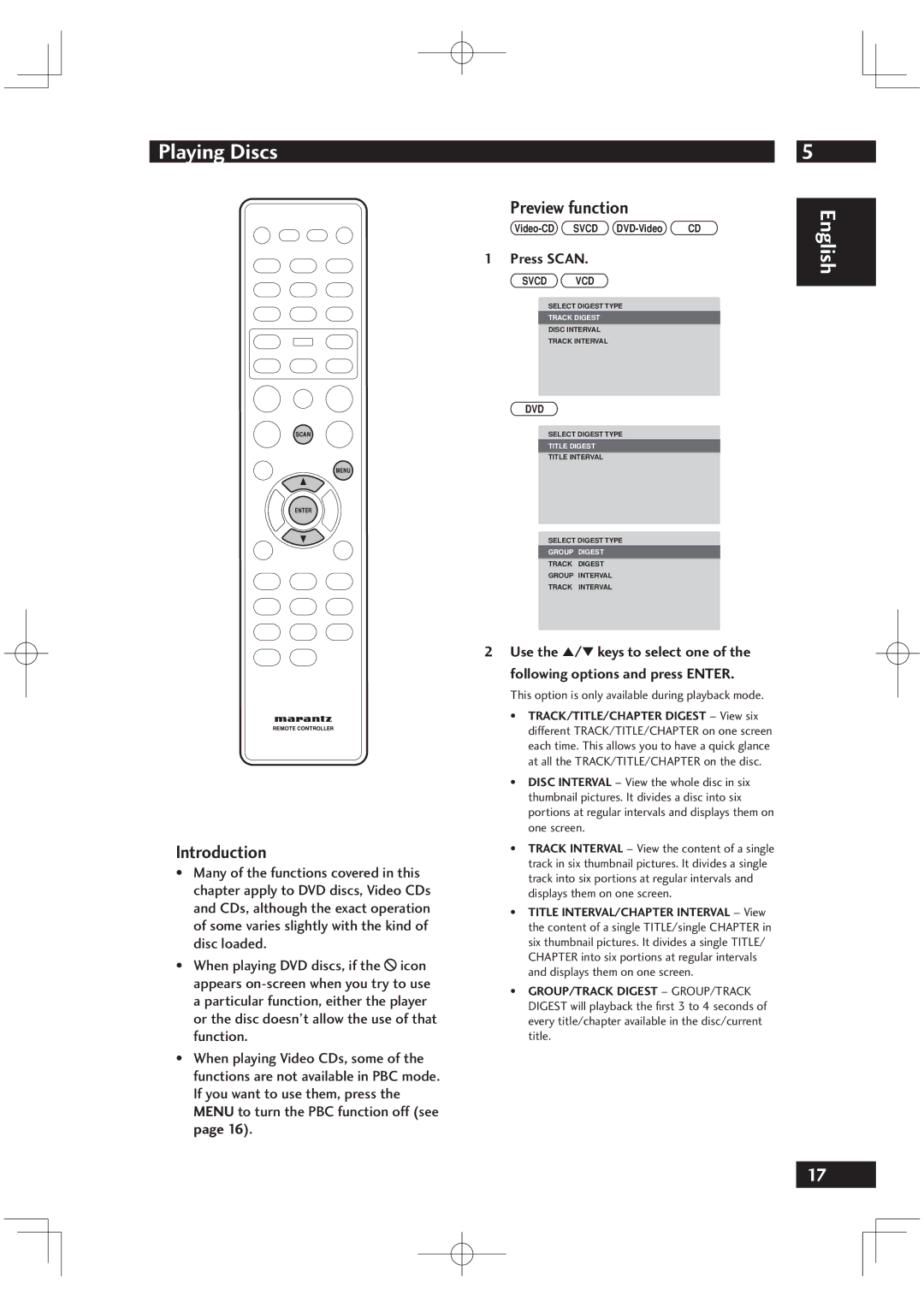 Motorola DV6001 warranty Introduction, Preview function, Press Scan, This option is only available during playback mode 