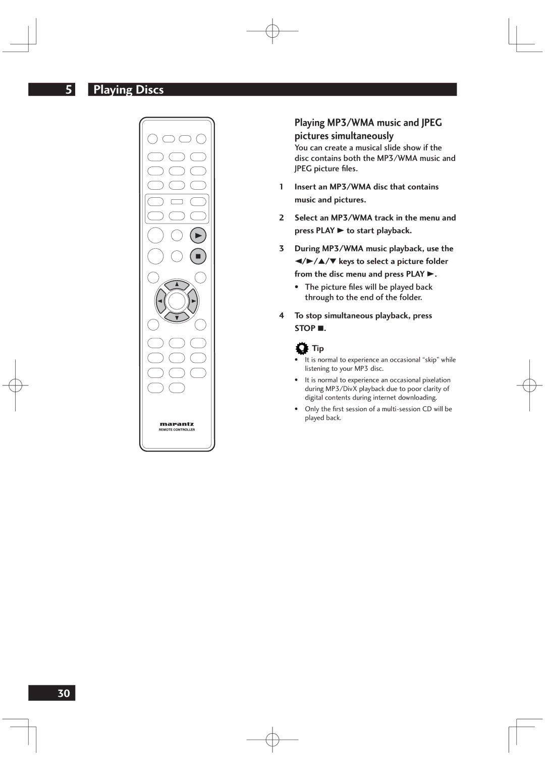 Motorola DV6001 Playing MP3/WMA music and Jpeg pictures simultaneously, To stop simultaneous playback, press Stop Tip 