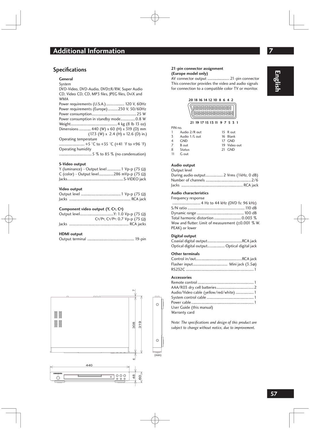 Motorola DV6001 warranty Speciﬁcations 