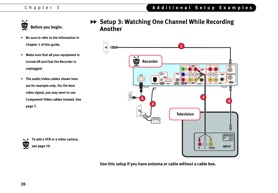 Motorola DVD operating instructions Setup 3 Watching One Channel While Recording Another, Recorder Television 