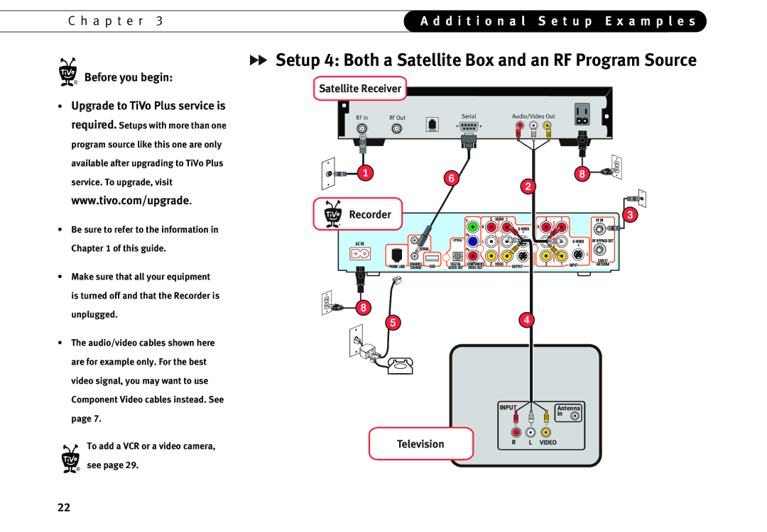 Motorola DVD operating instructions Setup 4 Both a Satellite Box and an RF Program Source, Recorder 