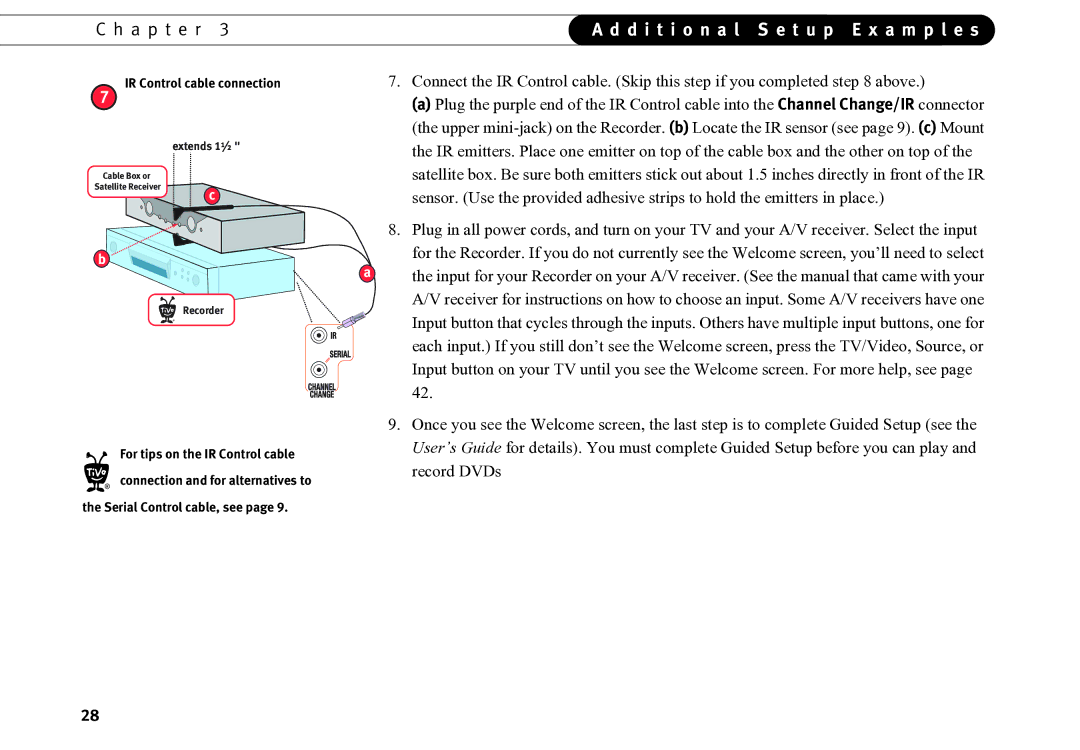 Motorola DVD operating instructions Connection and for alternatives to Serial Control cable, see 