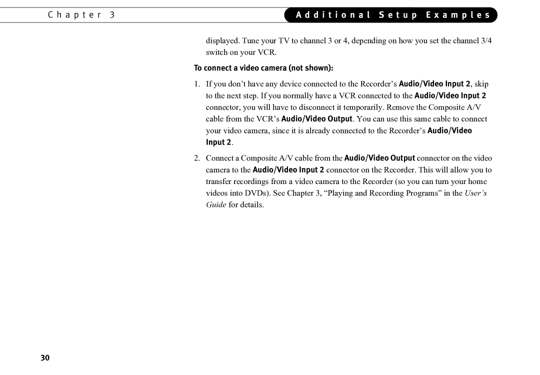 Motorola DVD operating instructions To connect a video camera not shown 