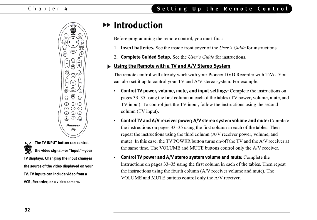 Motorola DVD T t i n g U p t h e R e m o t e C o n t r o l, Using the Remote with a TV and A/V Stereo System 