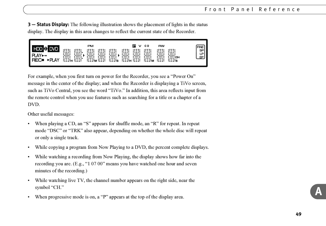 Motorola DVD operating instructions O n t P a n e l R e f e r e n c e 