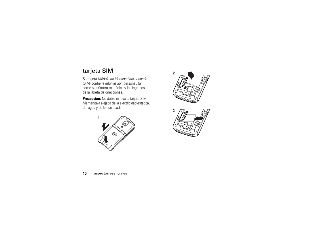 Motorola E1 user manual Tarjeta SIM 