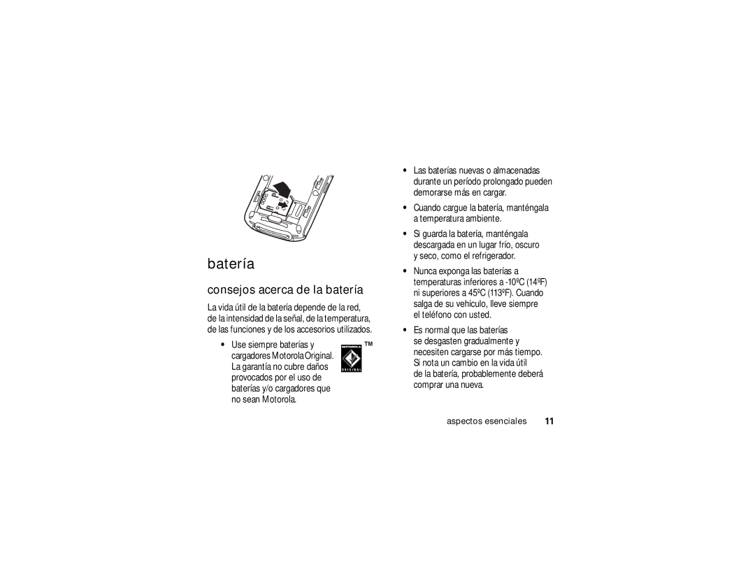 Motorola E1 user manual Batería, Consejos acerca de la batería 