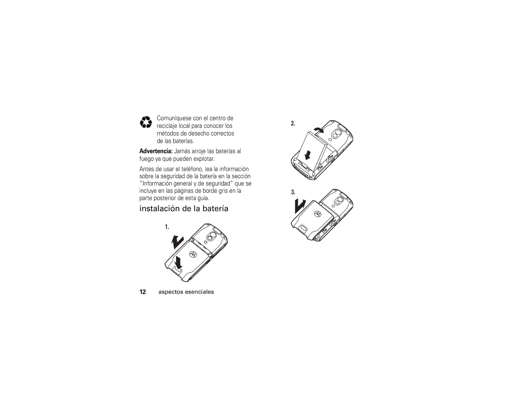 Motorola E1 user manual Instalación de la batería 