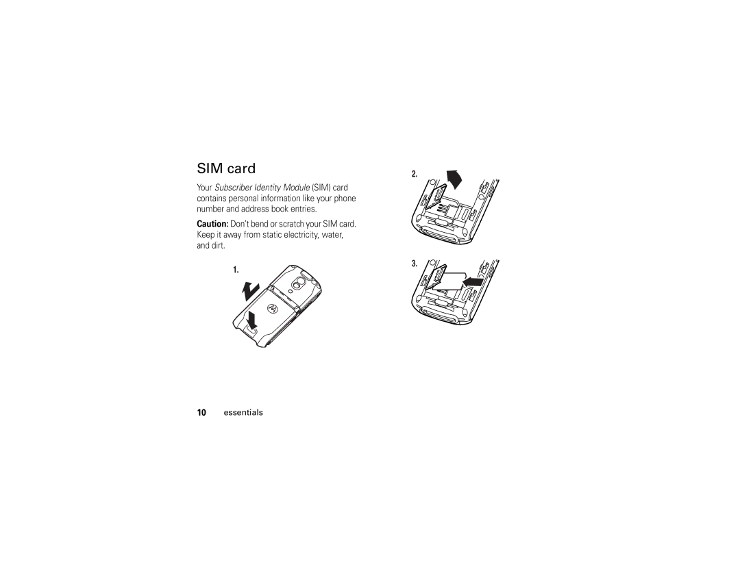 Motorola E1 user manual SIM card 