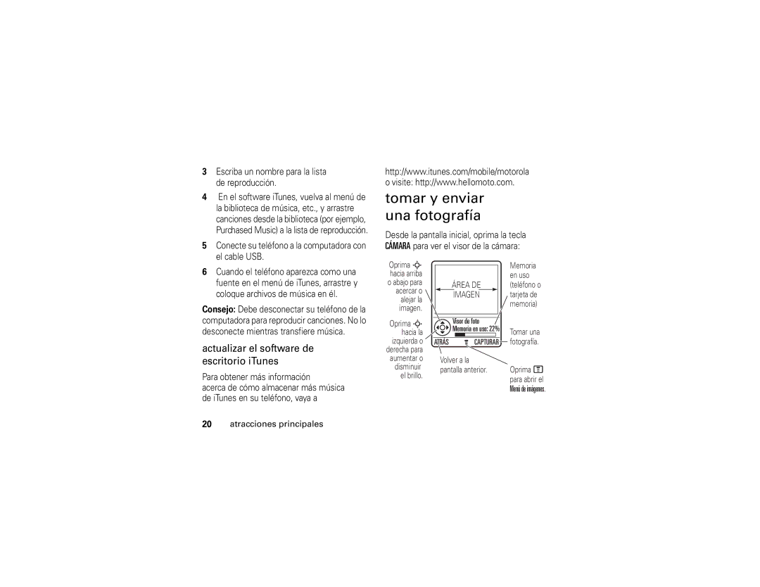 Motorola E1 user manual Tomar y enviar una fotografía 