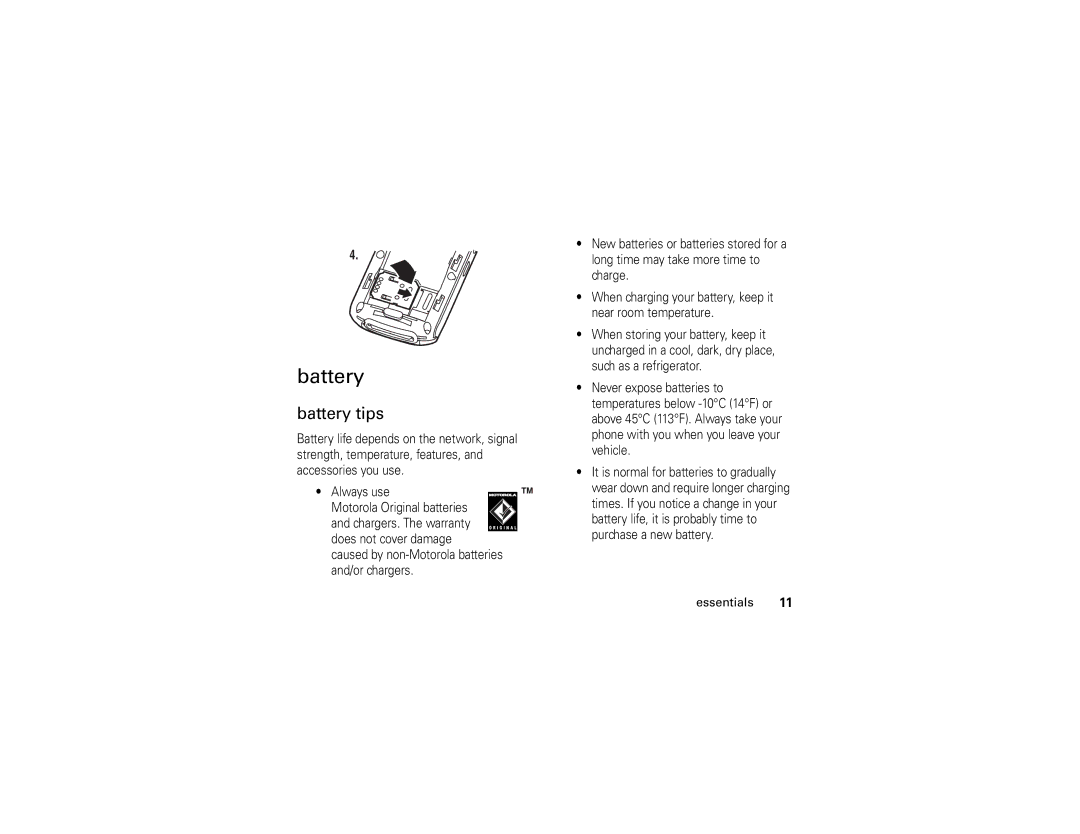 Motorola E1 user manual Battery tips 