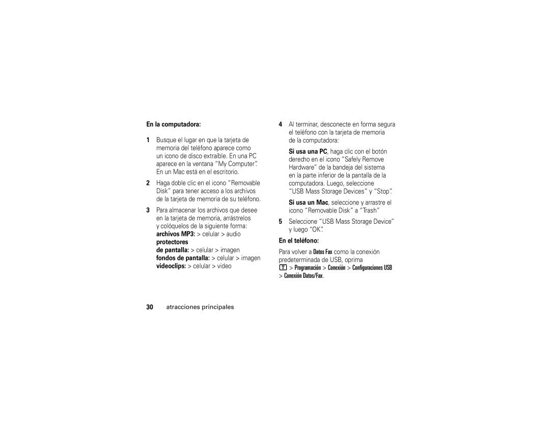 Motorola E1 user manual Conexión Datos/Fax, En la computadora, Fondos de pantalla celular imagen 