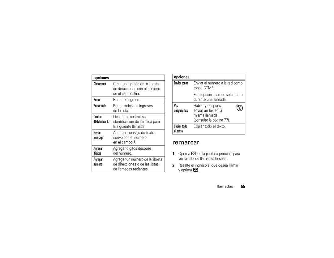 Motorola E1 user manual Remarcar 