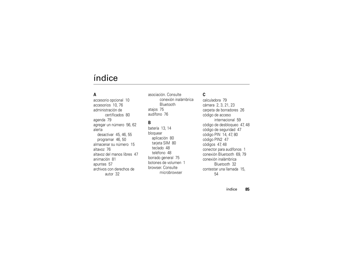 Motorola E1 user manual Índice 