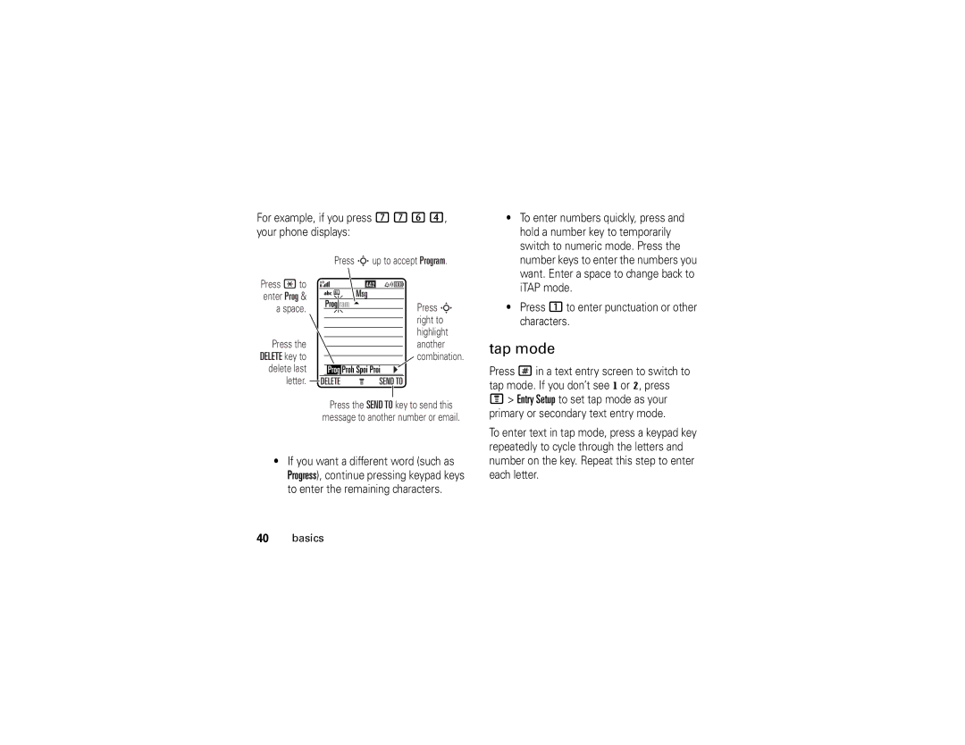 Motorola E1 user manual Tap mode 