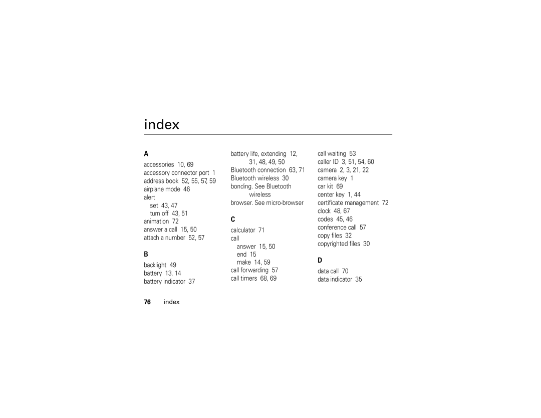 Motorola E1 user manual Index 