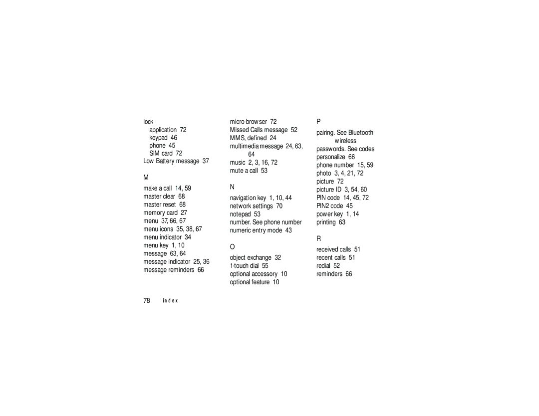 Motorola E1 user manual Index 