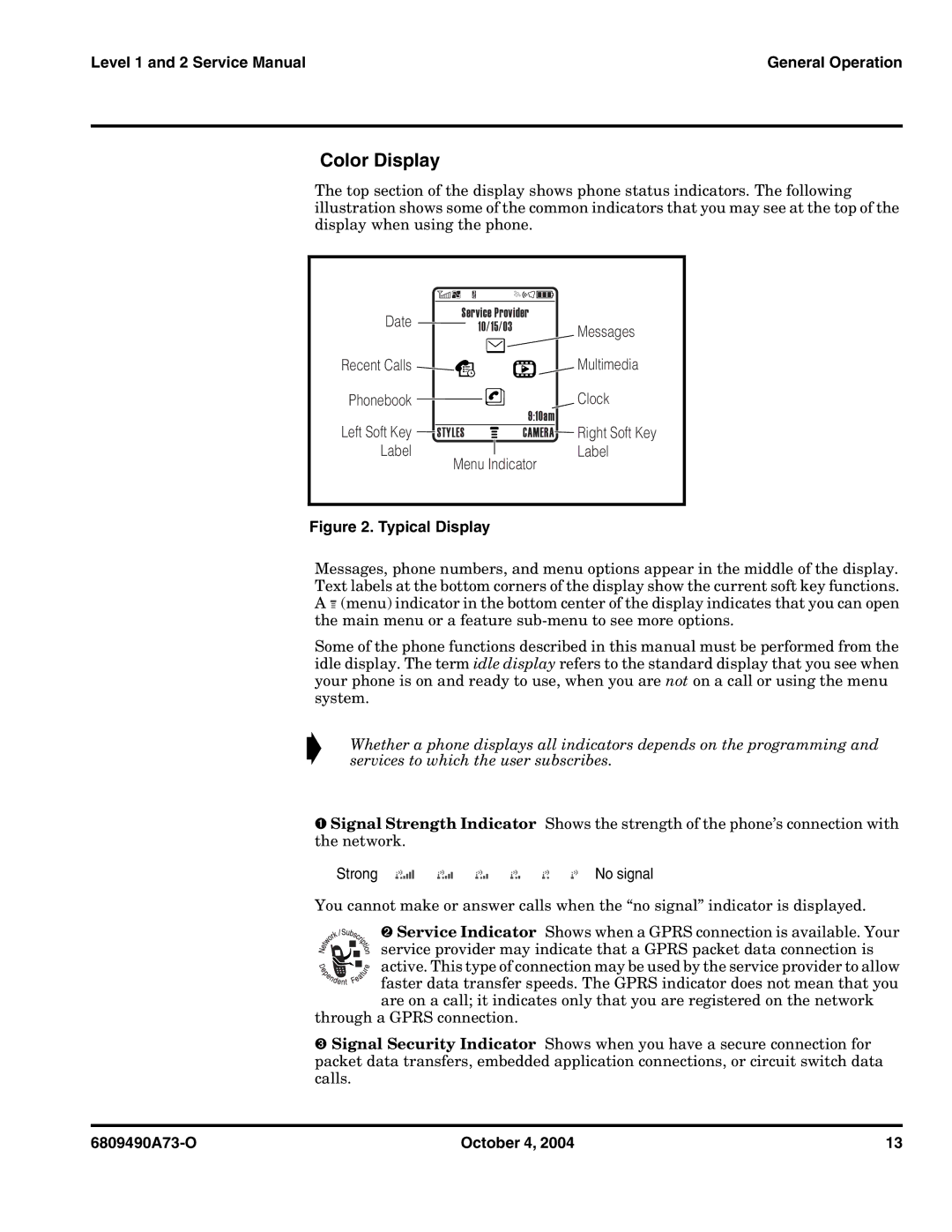 Motorola E1000 service manual Color Display, Typical Display 