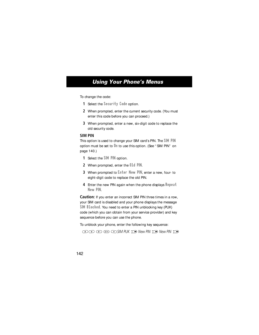 Motorola E360 manual To change the code Select the Security Code option, 142 