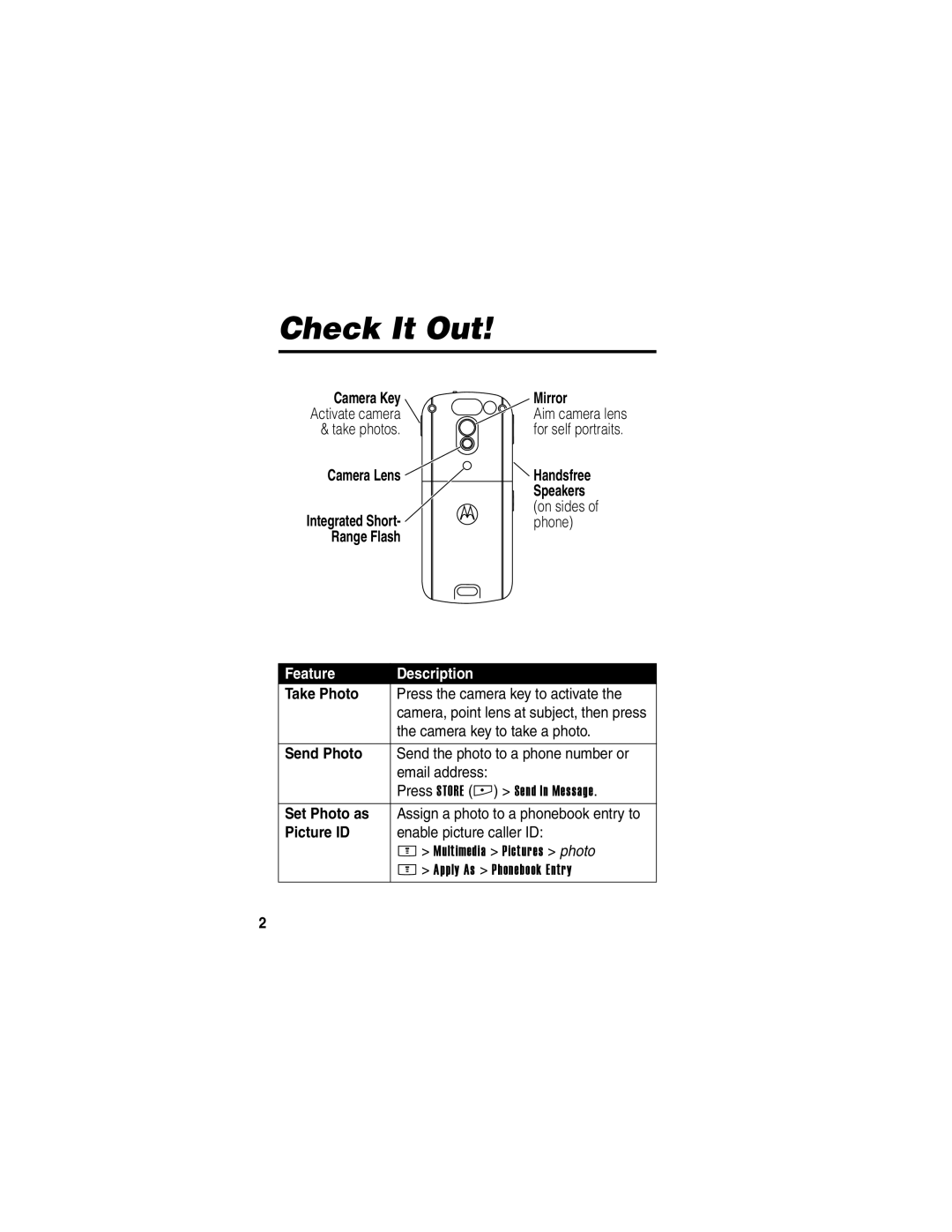 Motorola E398 manual Check It Out 