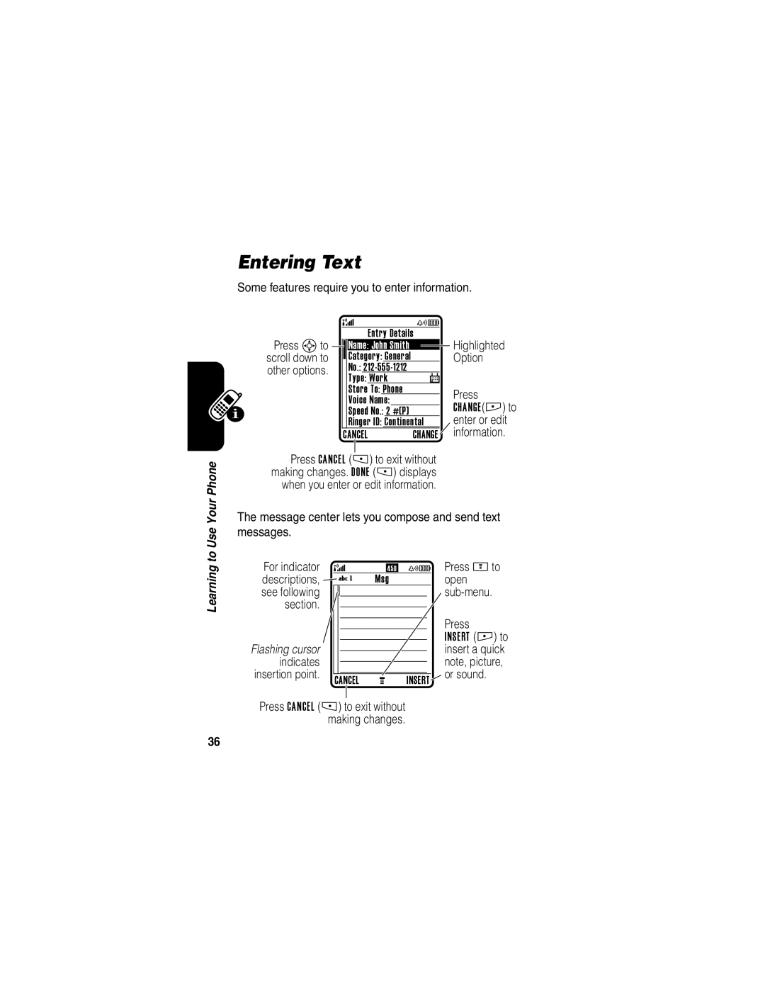 Motorola E398 manual Entering Text 