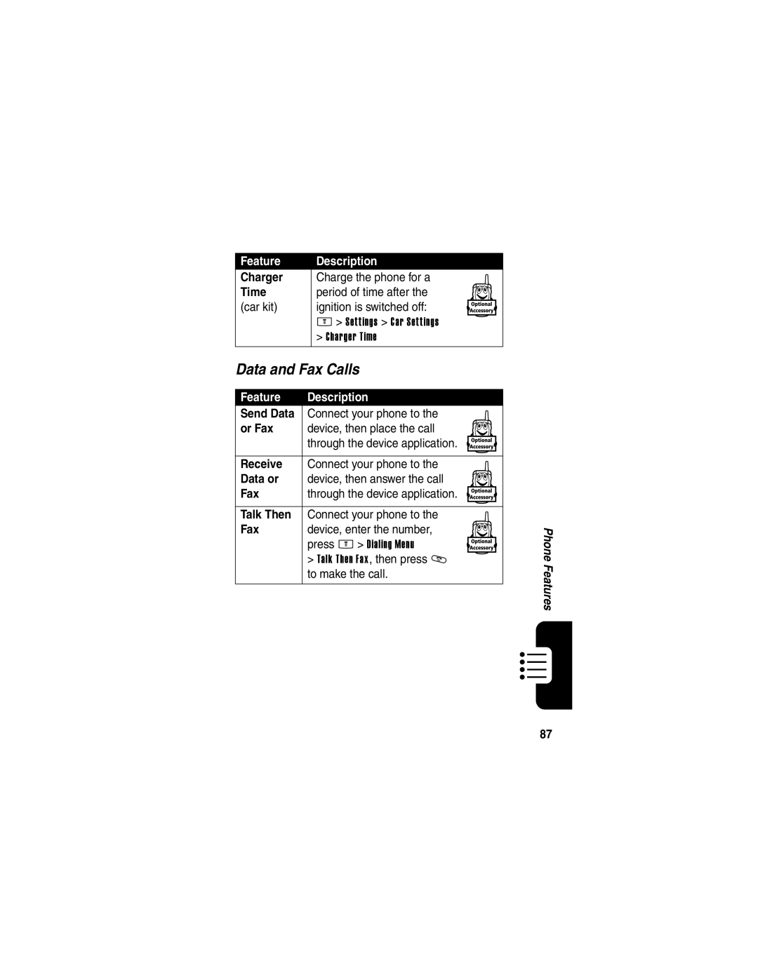 Motorola E398 manual Data and Fax Calls 