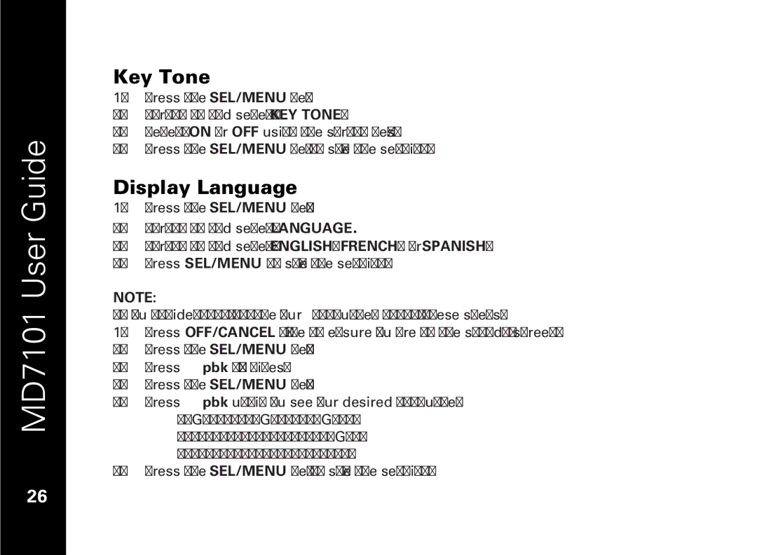 Motorola E51 Series manual Key Tone, Display Language 