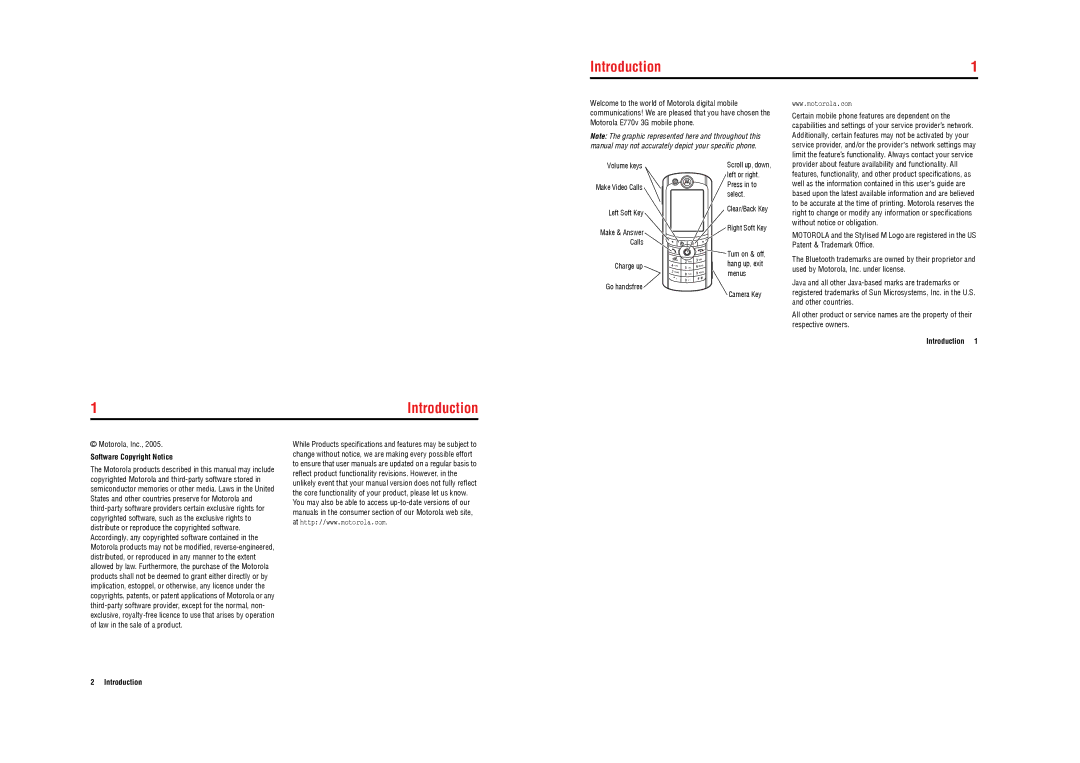 Motorola E770v 3G specifications Introduction, Software Copyright Notice 