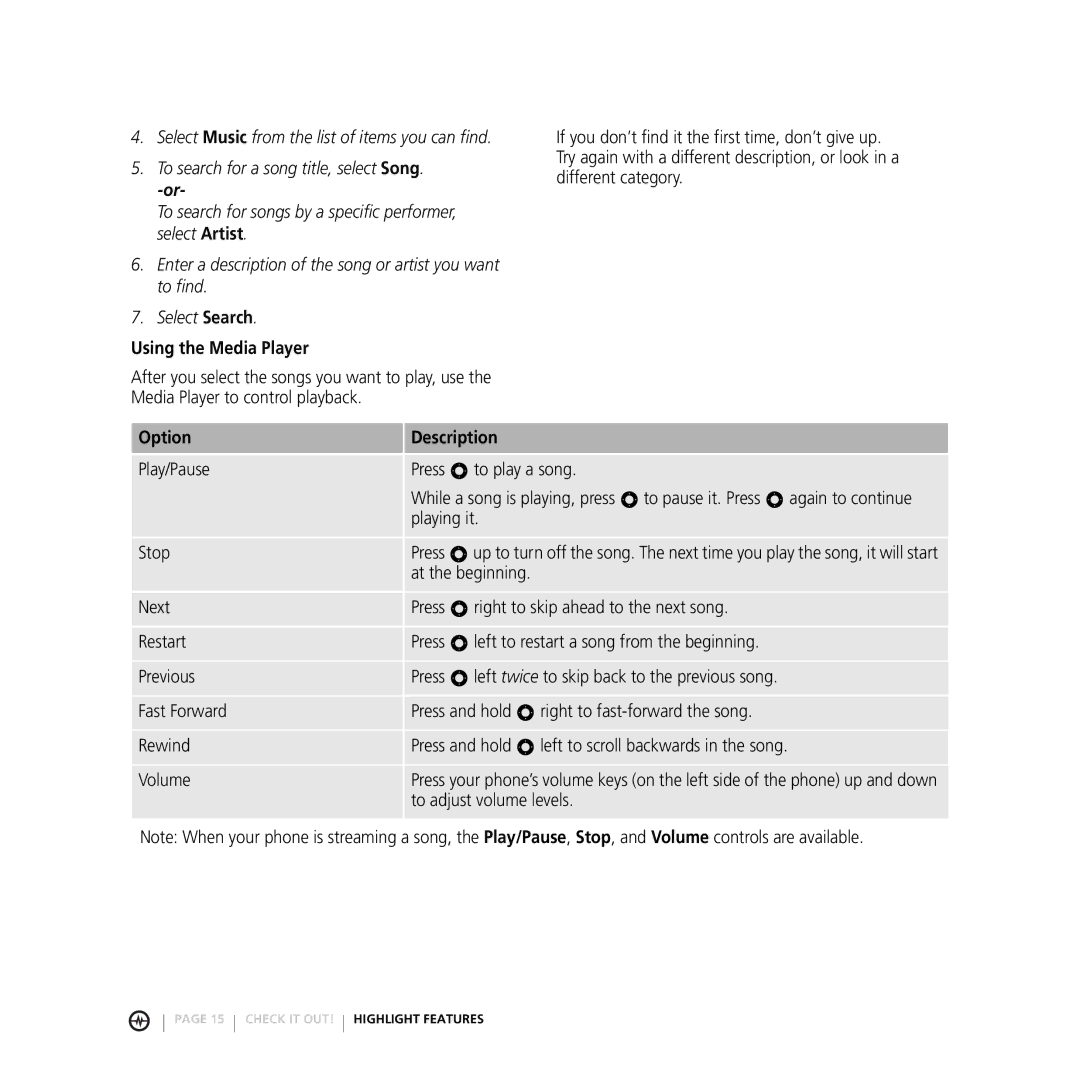 Motorola E816 manual Using the Media Player 