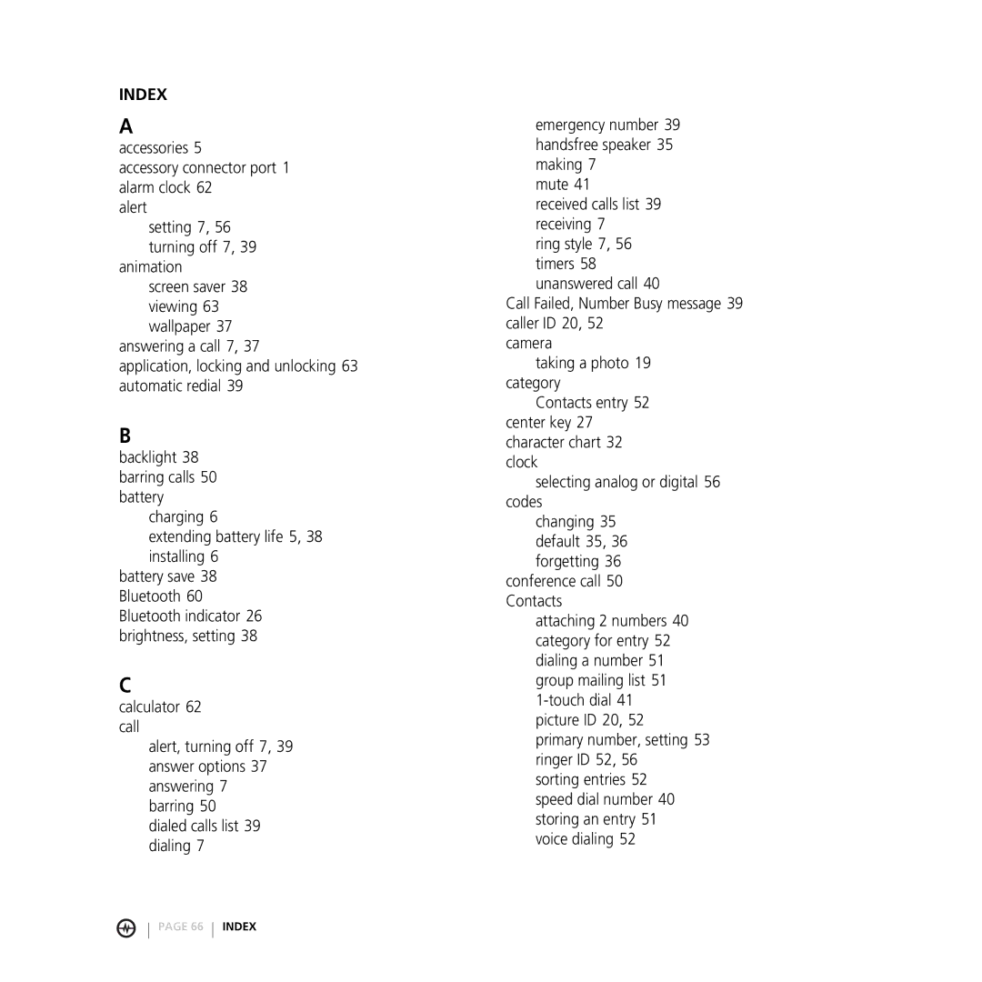 Motorola E816 manual Index 