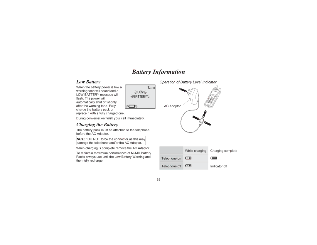 Motorola EB-GD70 operating instructions Battery Information, Low Battery, Charging the Battery 