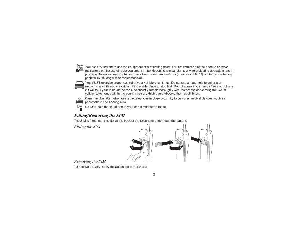 Motorola EB-GD70 operating instructions Fitting/Removing the SIM, Fitting the SIM Removing the SIM 