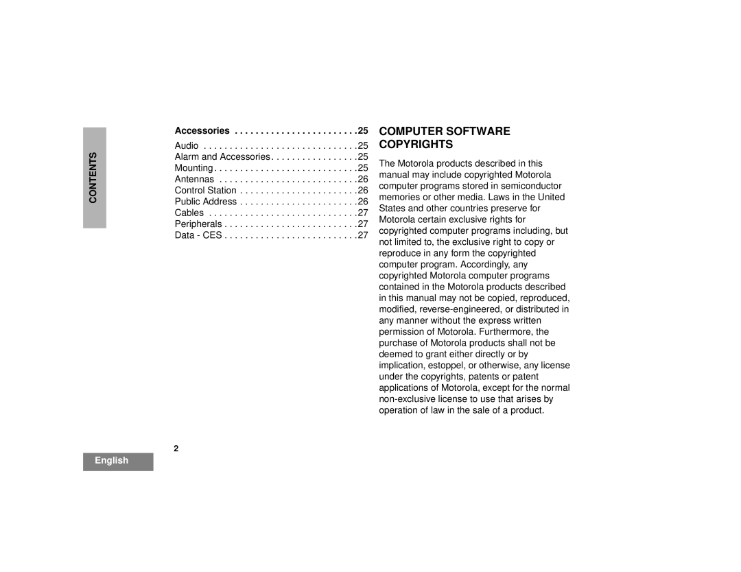 Motorola EM200 manual Computer Software Copyrights, Accessories 