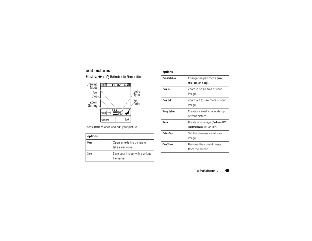 Motorola EM25 manual Edit pictures 