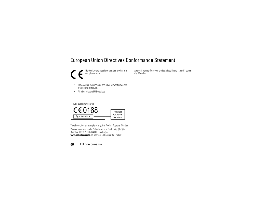 Motorola EM25 manual European Union Directives Conformance Statement, EU Conformance 